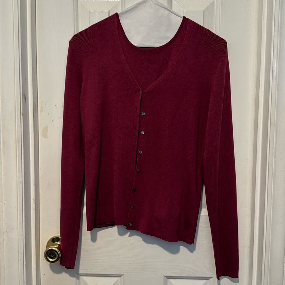 Red button down sweater w/ blouse. Size small
